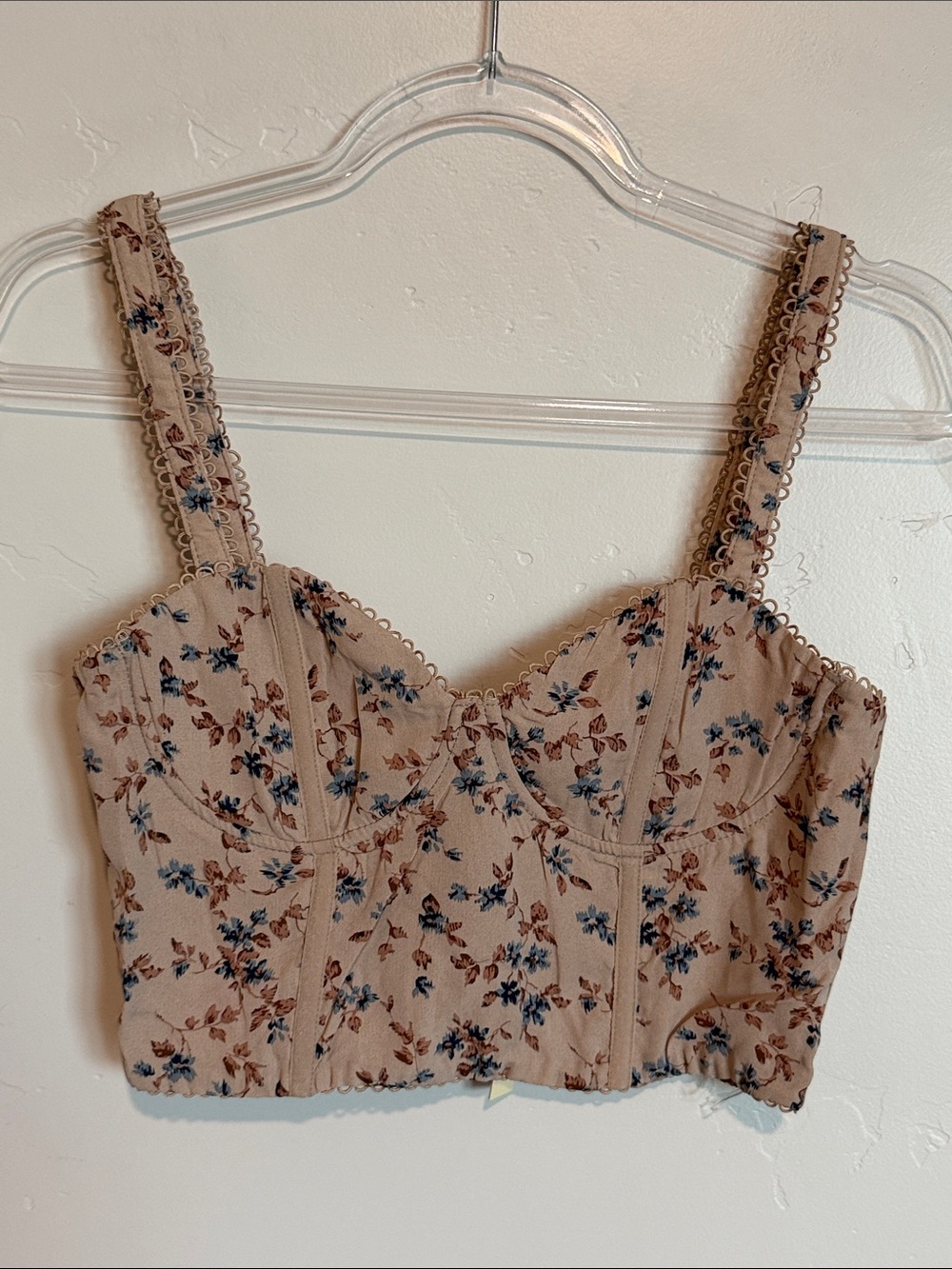 Blush Beige Floral Bustier Camisole with Blue Accent
